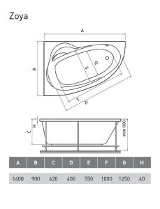 Акриловая ванна Relisan Zoya 150x95 L Гл000001462 без гидромассажа