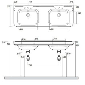 Раковина Kerasan Waldorf  4143K1bi/cr*3 Белая 150 см