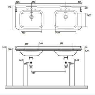 Раковина Kerasan Waldorf  4143K1bi/cr*3 Белая 150 см Раковина Kerasan Waldorf  4143K1bi/cr*3 Белая 150 см