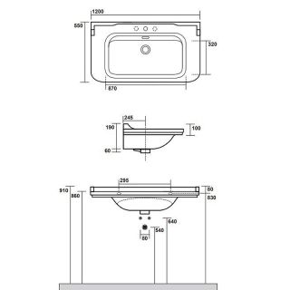 Раковина Kerasan Waldorf  4144K1bi/cr*3 Белая 120 см Раковина Kerasan Waldorf  4144K1bi/cr*3 Белая 120 см