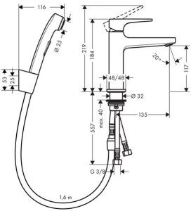 Смеситель Hansgrohe Metropol 32522000 для раковины с гигиеническим душем