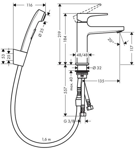 Смеситель Hansgrohe Metropol 32522000 для раковины с гигиеническим душем