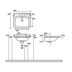Раковина Kerasan Waldorf  4140K1bi/cr*3 Белая 60 см