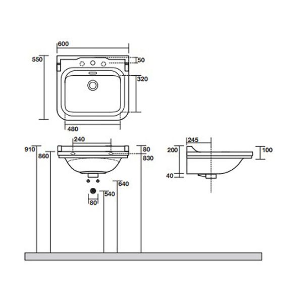 Раковина Kerasan Waldorf  4140K1bi/cr*3 Белая 60 см