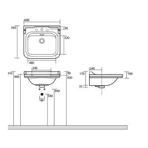 Раковина Kerasan Waldorf  4140K1bi/cr*1 Белая 60 см