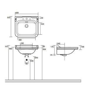 Раковина Kerasan Waldorf  4140K1bi/cr*1 Белая 60 см Раковина Kerasan Waldorf  4140K1bi/cr*1 Белая 60 см