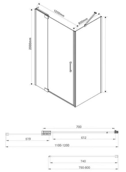 Душевой уголок Vincea Extra VSR-1E111280CL 110/120 x 80 см