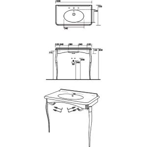 Раковина Kerasan Retro 1049K0 bi*3 cr legs белая 100 см