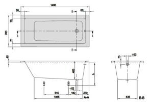 Акриловая ванна Villeroy Boch Targa Plus Solo 150х70 UBA150NES2V01+U99740000 см ножки в комплетке