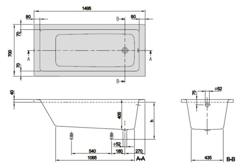 Акриловая ванна Villeroy Boch Targa Plus Solo 150х70 UBA150NES2V01+U99740000 см ножки в комплетке