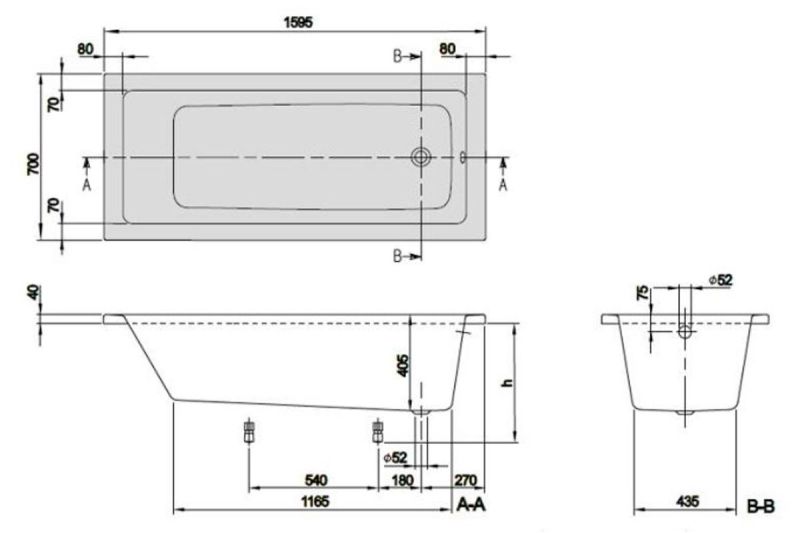 Акриловая ванна Villeroy Boch Targa Plus Solo UBA167NES2V01+U99740000 160х70 см ножки в комплекте