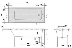 Акриловая ванна Villeroy Boch Targa Plus Solo UBA171NES2V01+U99740000 170х75 см ножки в комплекте