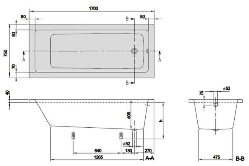 Акриловая ванна Villeroy Boch Targa Plus Solo UBA171NES2V01+U99740000 170х75 см ножки в комплекте