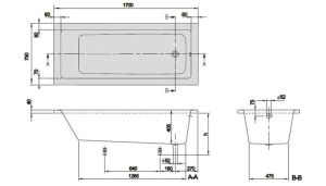 Акриловая ванна Villeroy Boch Targa Plus Solo UBA177NES2V01+U99740000 170х70 см ножки в комплекте