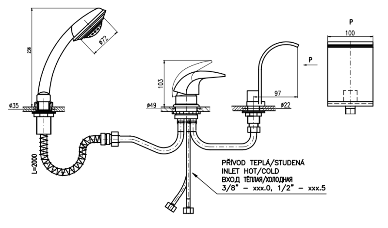 Смеситель на борт ванны Rav Slezak Dunaj D467.5Y хром