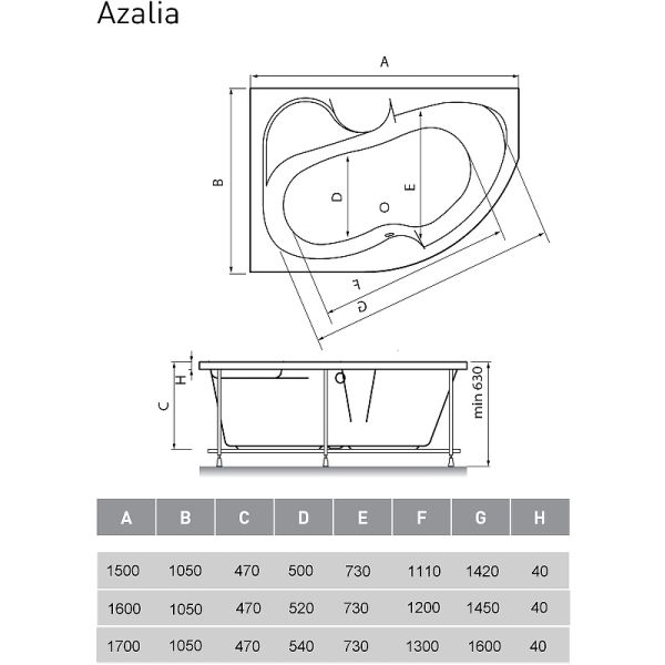 Акриловая ванна Vayer Azalia 170x105 L Гл000006728 без гидромассажа