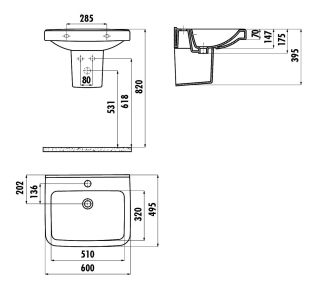 Раковина Creavit Lara LR060-00CB00E-0000 60 см белый