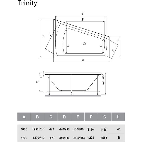 Акриловая ванна Vayer Trinity 170x130 R Гл000006819 без гидромассажа