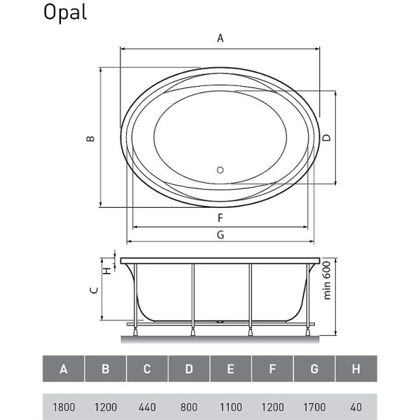 Акриловая ванна Vayer Opal 180x120 Гл000006826 без гидромассажа