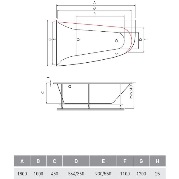 Акриловая ванна Vayer Boomerang 170x90 L Гл000009592 без гидромассажа