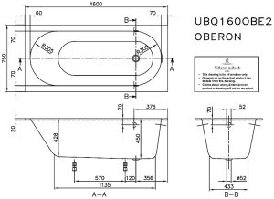 Ванна Villeroy Boch Oberon UBQ160OBE2V-01 160 x 75 см квариловая