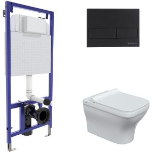 Комплект Berges 4в1 042449: инсталляция NOVUM кнопка L5 SoftTouch чёрная унитаз Strati Rimless сиденье Strati Slim SO