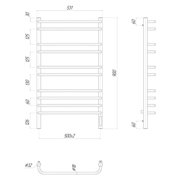 Полотенцесушитель электрический Lemark Luna 50x90см хром П10 LM41910Z