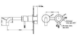 Смеситель для умывальника из стены, Uno. Gun Metall
