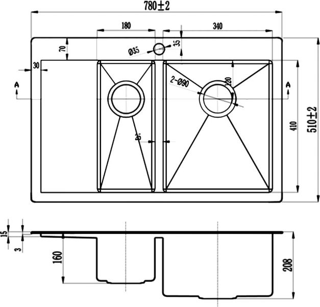 Мойка кухонная Zorg Inox PVD PVD 5178-2-R GRAFIT