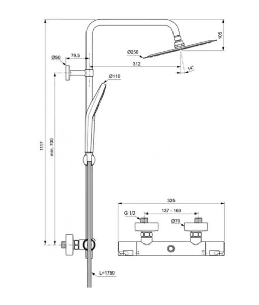 Душевая стойка Ideal Standard Ceratherm T50 A7565AA хром