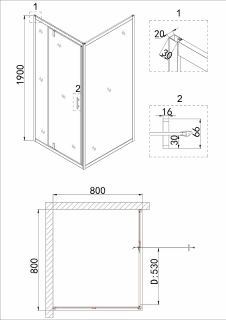 Душевой уголок Niagara NG-0280-08 BLACK 80x80см чёрный/прозрачное