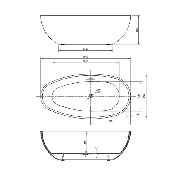 Акриловая ванна Vincea VBT-422-1800 180 x 90 см