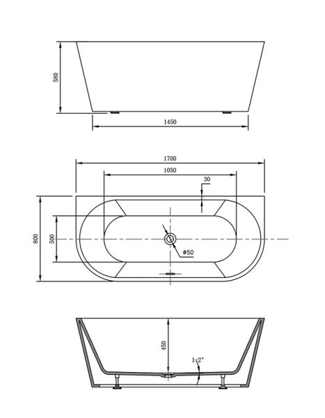 Акриловая ванна Vincea VBT-421-1700 170 x 80 см