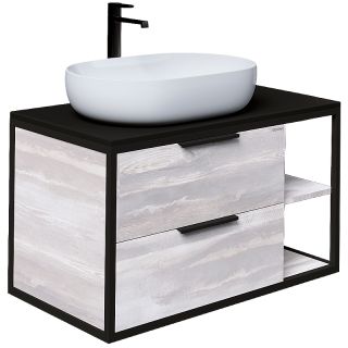 Тумба подвесная под раковину Grossman Лофт 109002 90см шанико/металл чёрный