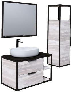 Тумба подвесная под раковину Grossman Лофт 109002 90см шанико/металл чёрный