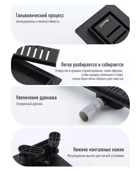 Душевой лоток Gappo G86007-56 60 см чёрный