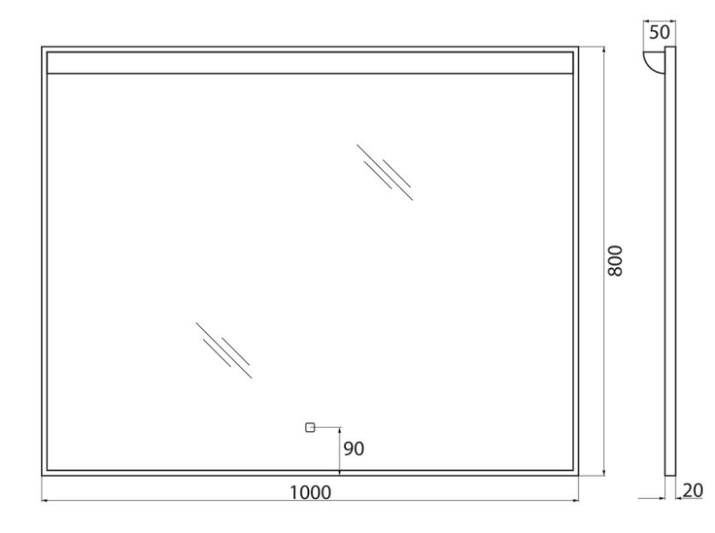 Зеркало BelBagno SPC-UNO SPC-UNO-1000-800-TCH с сенсорным выключателем 100x80