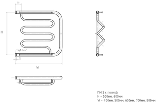 Водяной полотенцесушитель Тругор ПМ2 с полкой 60x60см хром ПМ2/6060П