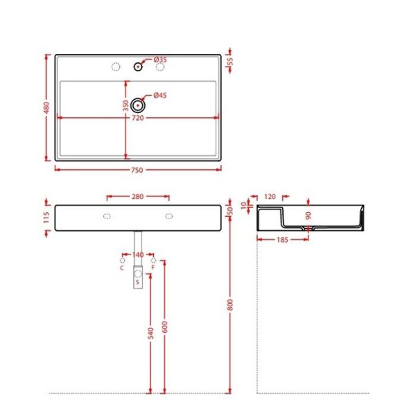 Раковина ArtCeram Scalino SCL008 17 00 44 см