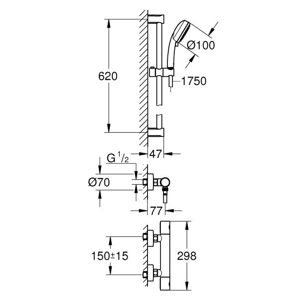 Смеситель для душа Grohe Grohtherm Cosmopolitan 34768000 хром