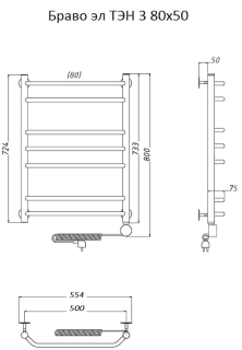 Электрический полотенцесушитель Тругор Браво 3 80x50см хром Браво3/элТЭН8050