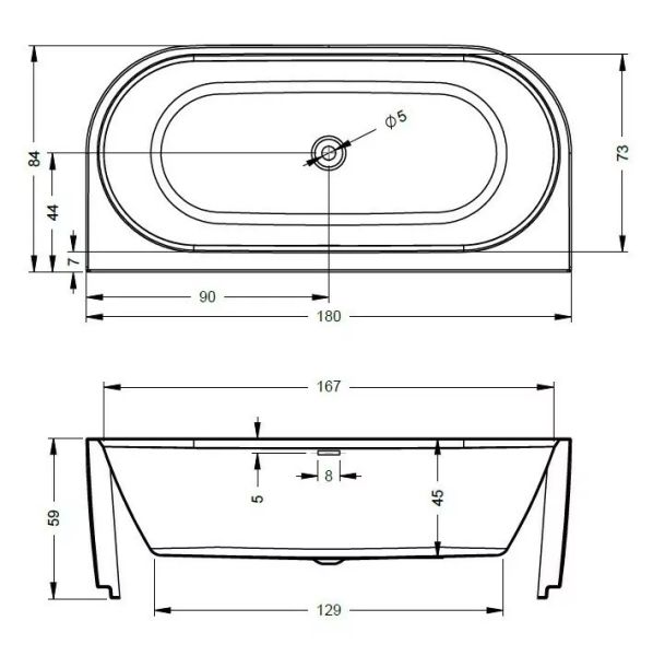 Акриловая ванна с подсветкой Riho Desire Wall LED B089002005 184х84см светодиоды под ванной белый