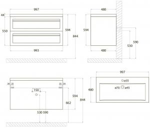 Подвесная тумба под раковину Art&Max Platino 100см бирюзовый матовый AM-Platino-1000-2C-SO-TM