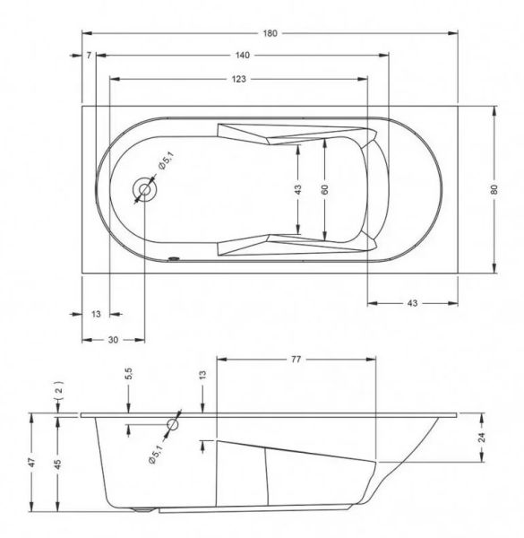 Акриловая ванна Riho Lazy B083001005 L 180х80см белый