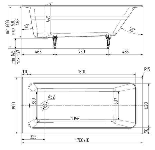 Ванна чугунная Delice Parallel DLR220502R-AS 170x80 с ручками