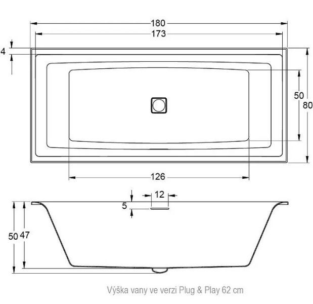 Акриловая ванна Riho Still Square Plug and Play B099031005 L 180х80см белый