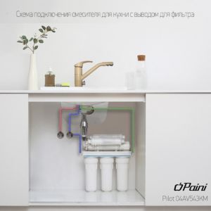 Смеситель для кухни Paini Pilot 04AV543KM с подводом для фильтра бежевый матовый
