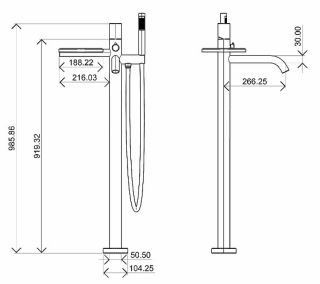 Напольный смеситель для ванны Boheme Stick 129-BG чёрный матовый/золото Напольный смеситель для ванны Boheme Stick 129-BG чёрный матовый/золото