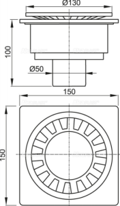 Сливной трап AlcaPlast 150 ? 150/50мм решетка - белая APV16