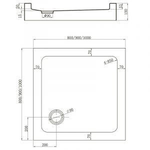 Душевой поддон квадратный Veconi Tezeo Acrylic TZ-52, 900x900x150, акрил, белый